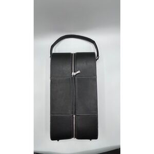 FOSSIL Wine Bottle Case Black Pebble Leather Two Bottle Carrier Travel Vacation